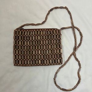 Wood Beaded mini clutch bag with beaded strap